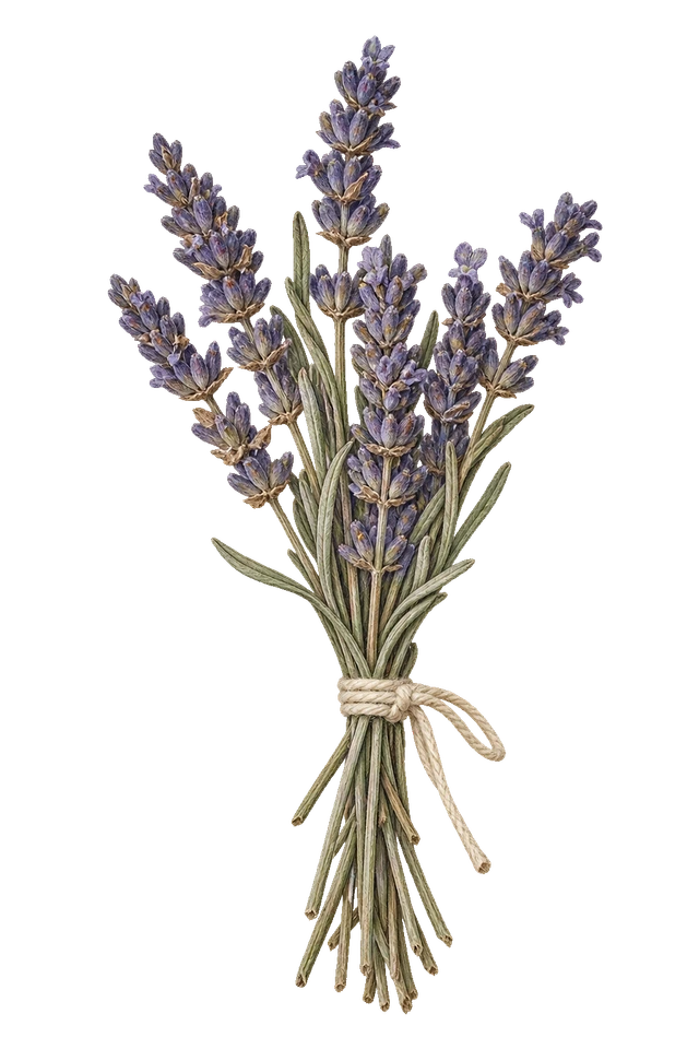 ラベンダーの小さな花束。細かな花や葉の質感を残した、台紙なしの植物装飾素材。