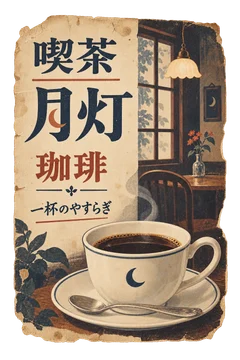 珈琲カップを大きく描いた、喫茶 月灯の絵入り広告。