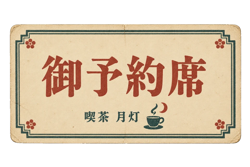 喫茶月灯の予約席札の昭和レトロな紙もの素材