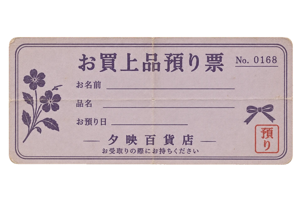 夕映百貨店のお買上品預り票の昭和レトロな紙もの素材