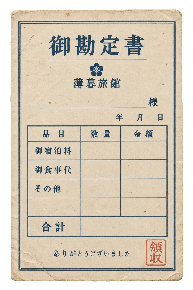 お勘定書の昭和レトロな紙もの素材
