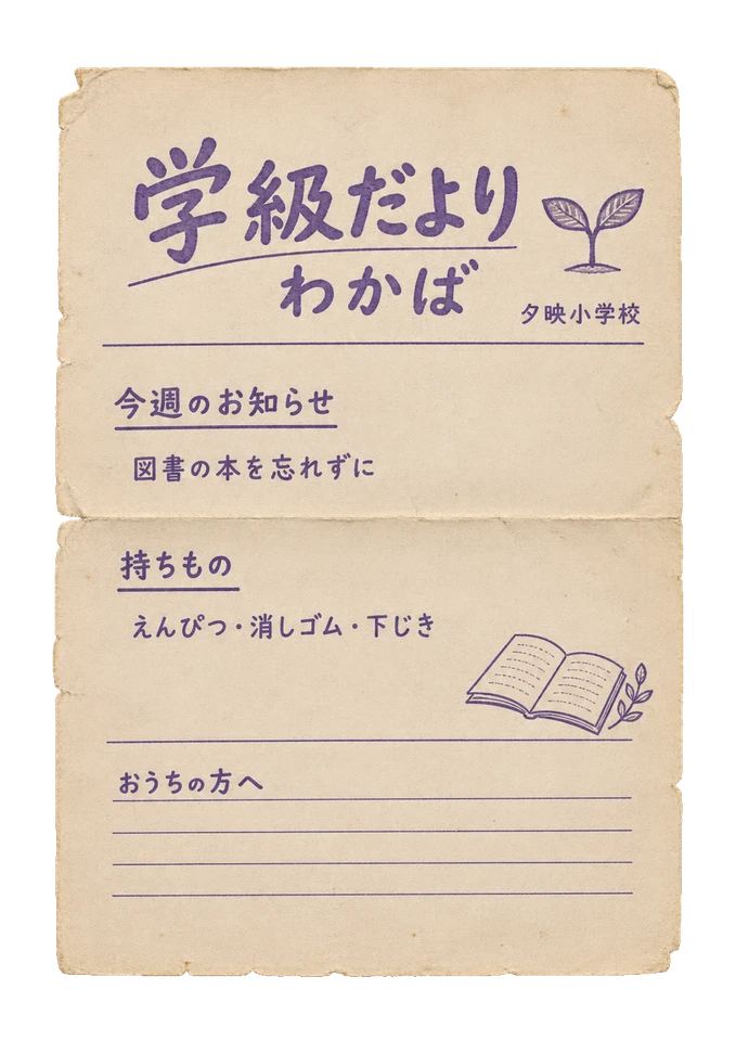 夕映小学校の学級通信の昭和レトロな紙もの素材