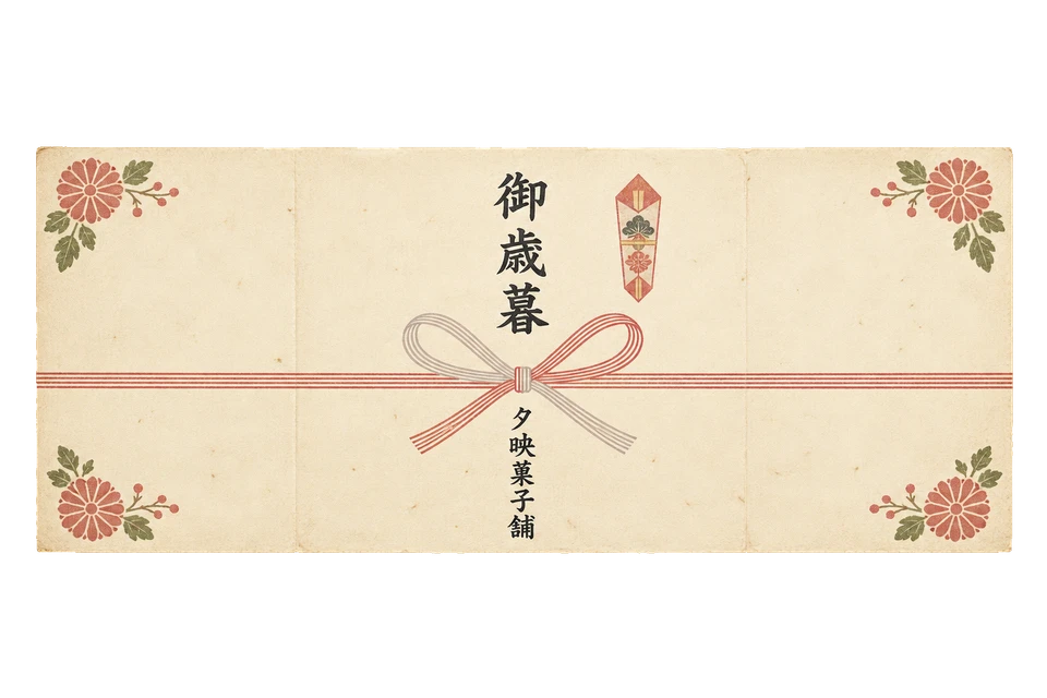 菓子舗の御歳暮掛紙の昭和レトロな紙もの素材