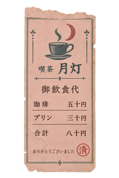 喫茶月灯のレシートの昭和レトロな紙もの素材